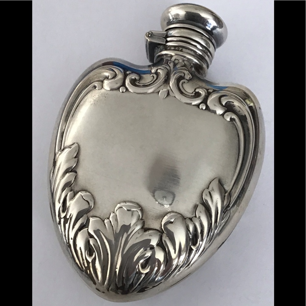 Antique Sterling Ornate Heart Pocket Flask 65 Gr.